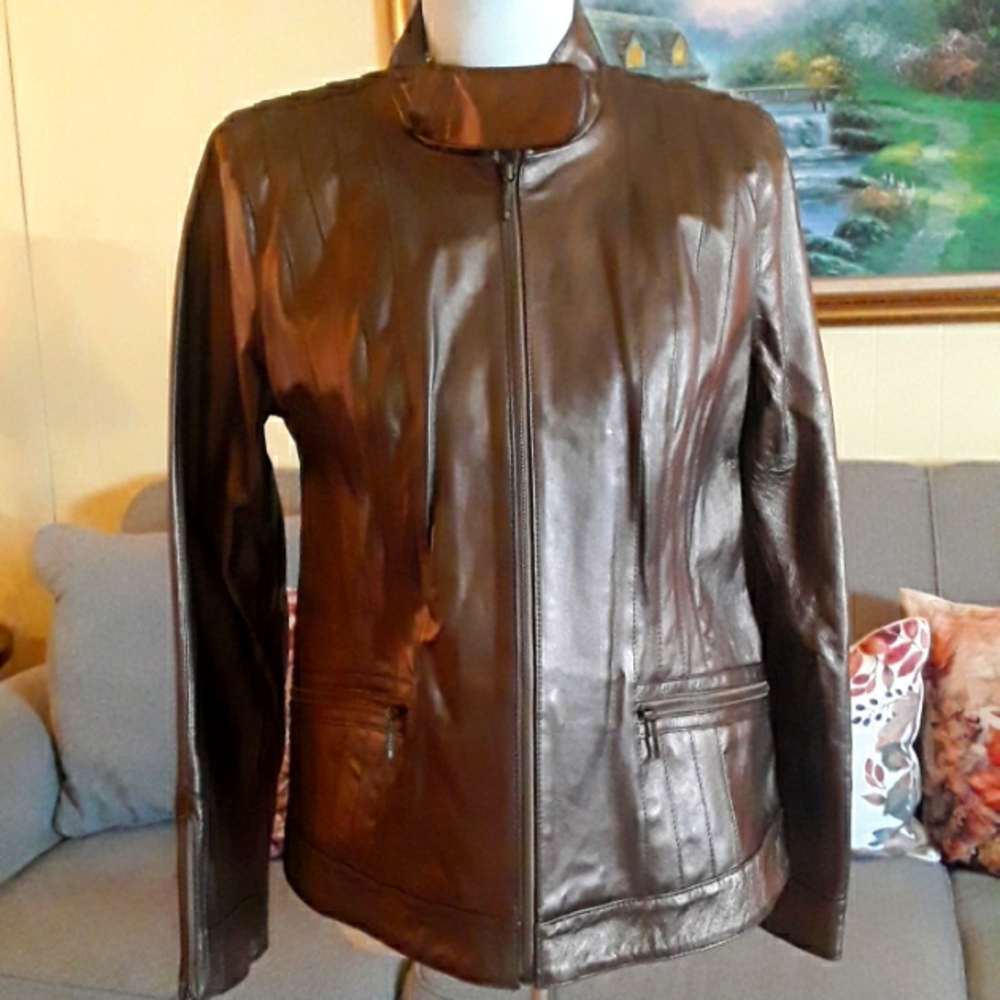 Leather Jacket, Genuine leather, Bronze metallic Moto style size M